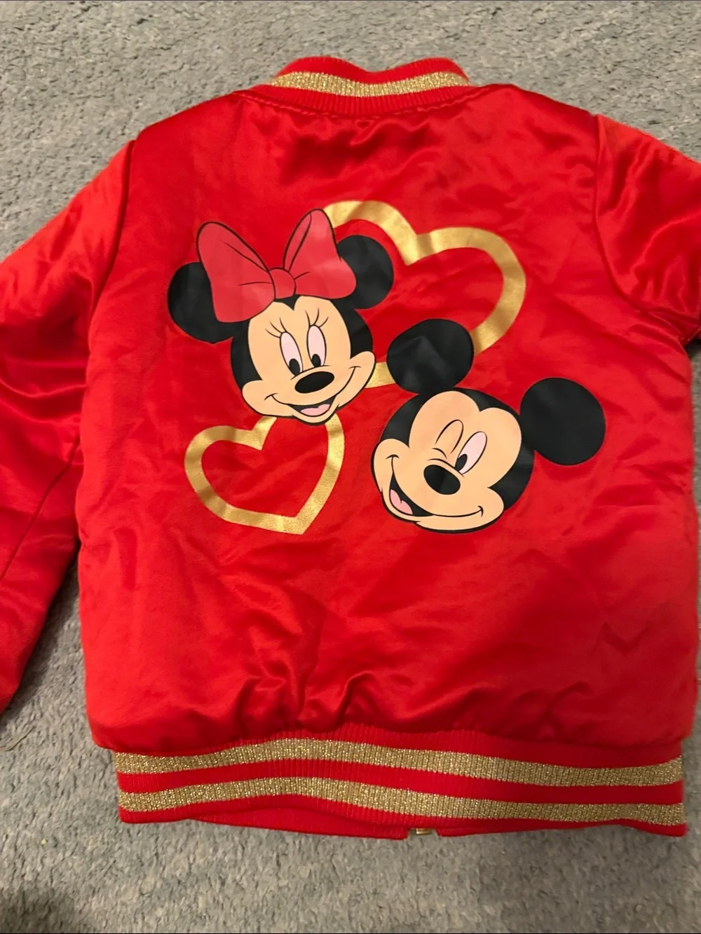 Disney Red Minnie Mouse Puffer bomber Jacket with Gold Accents